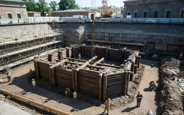 В Петропавловской крепости раскопали деревянный бастион